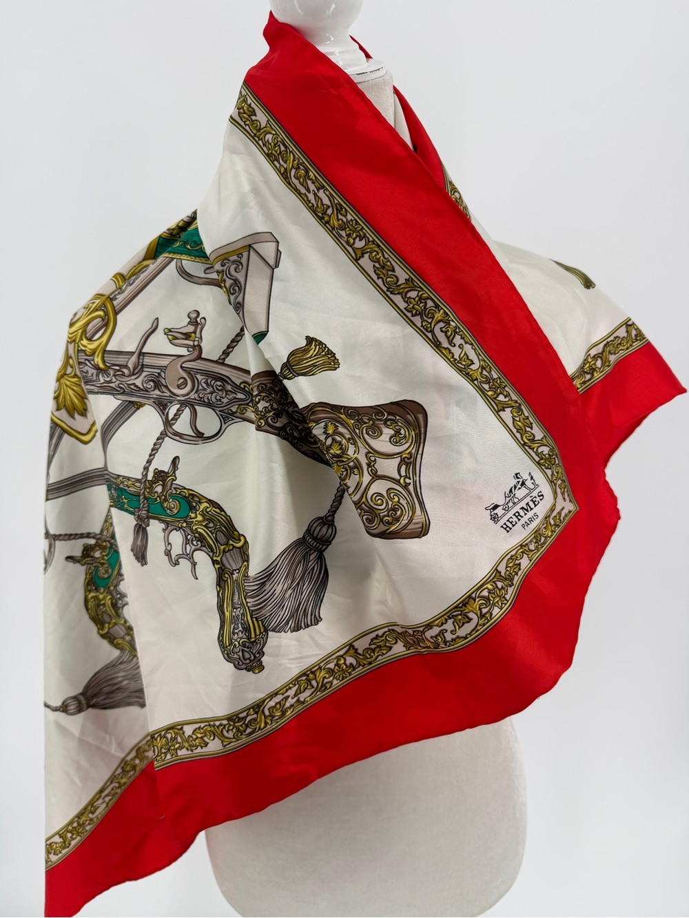 Authentic Hermès Multicolor Silk Scarf Gun Grip Allover Pattern